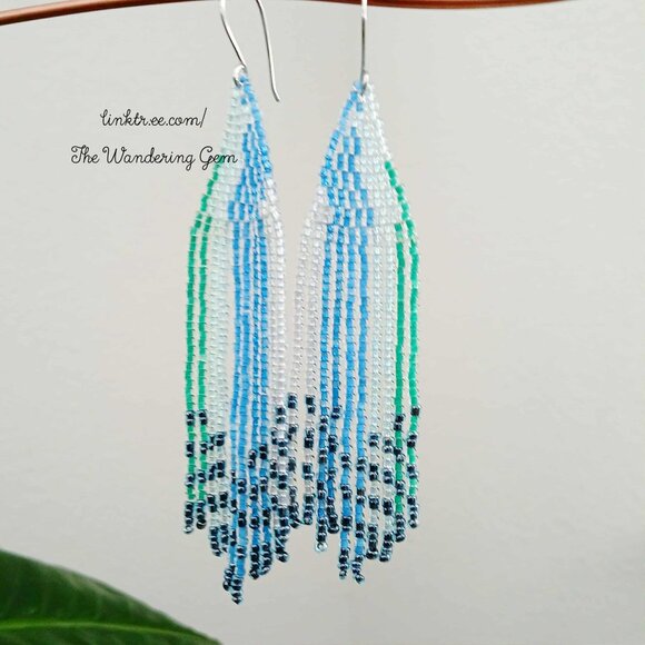 Boho Chic Beaded Fringe Cascade Shoulder Duster Dangle Earrings 4" - Picture 9 of 9